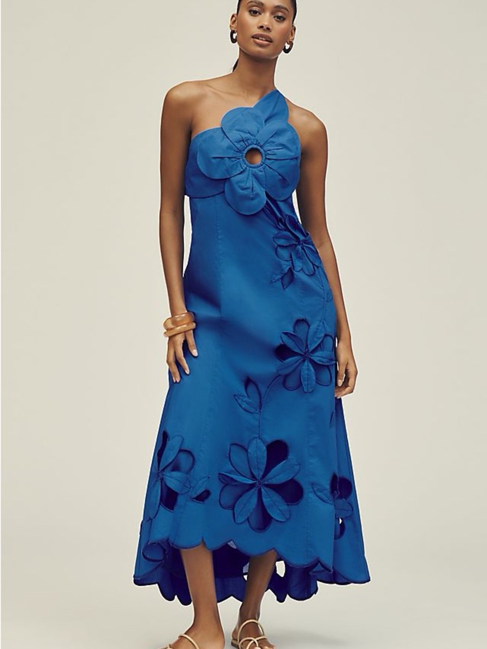 Anthropologie Strapless Blue Floral Appliqué Maxi Dress - Picture 3 of 3